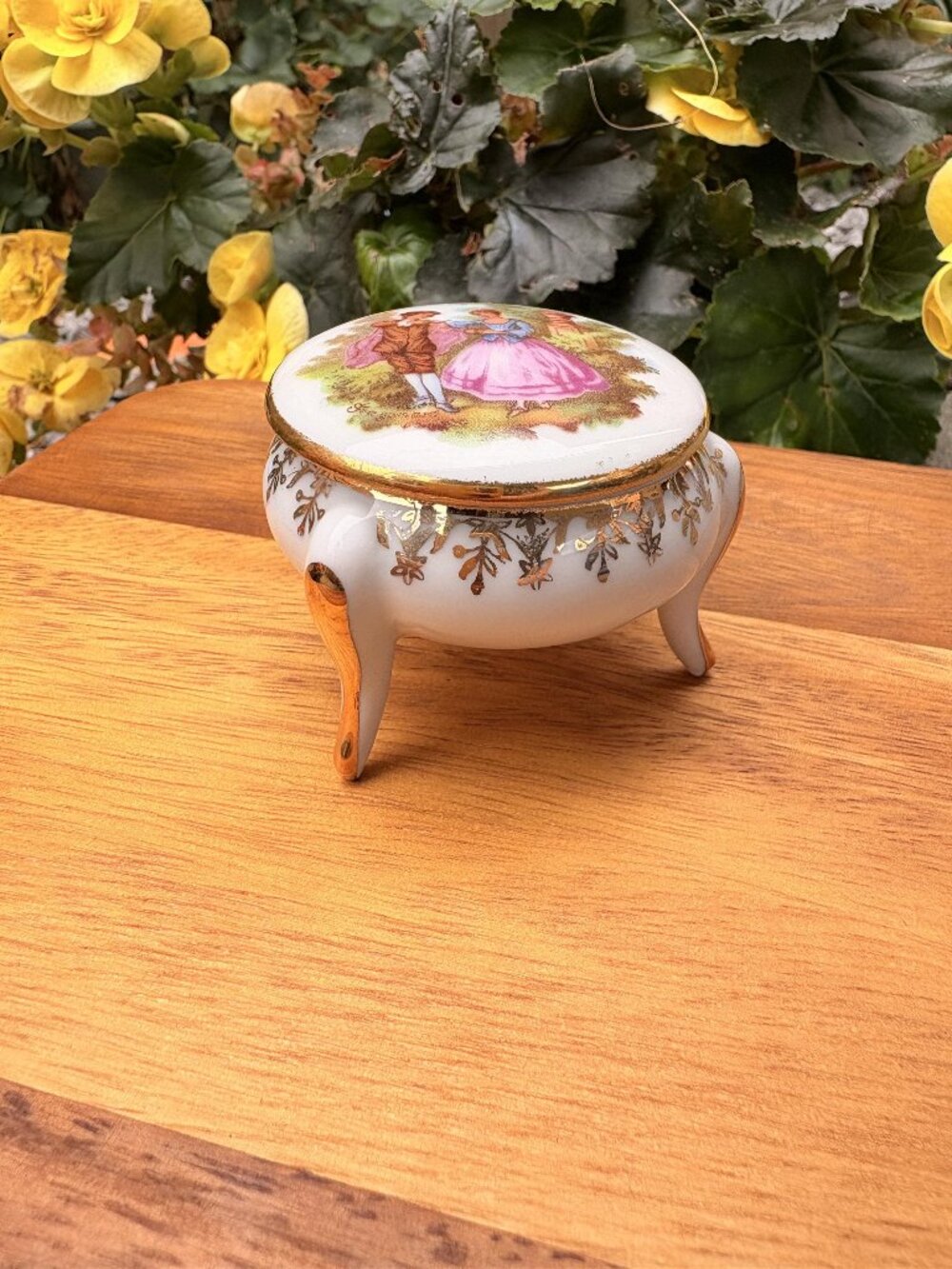 Vintage Limoges France Porcelain Trinket Box, Courting Couple, Gold Trim